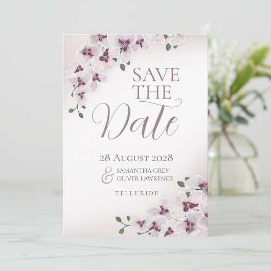 Orchid Minimalist Wedding Save the Date (Stehend Vorderseite)