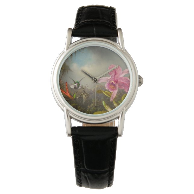 Orchid mit zwei Hummingbirds Heade Armbanduhr (Vorderseite)
