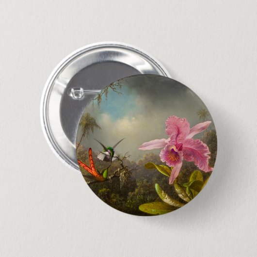 Orchid mit zwei Hummingbirds Heade Button (Vorne & Hinten)