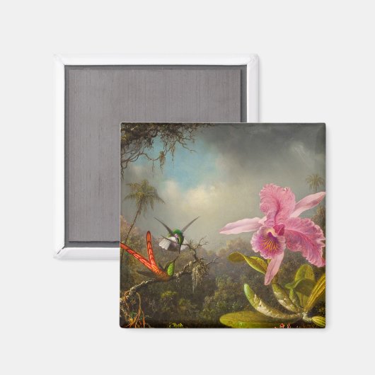 Orchid mit zwei Hummingbirds Heade Magnet (Vorderseite/Rückseite)