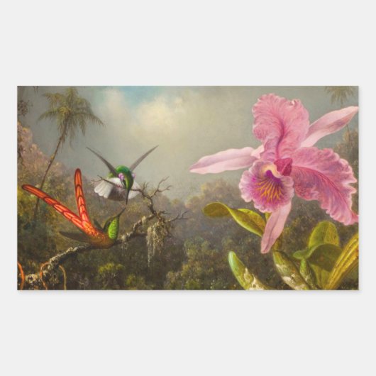 Orchid mit zwei Hummingbirds Heade Rechteckiger Aufkleber (Vorderseite)
