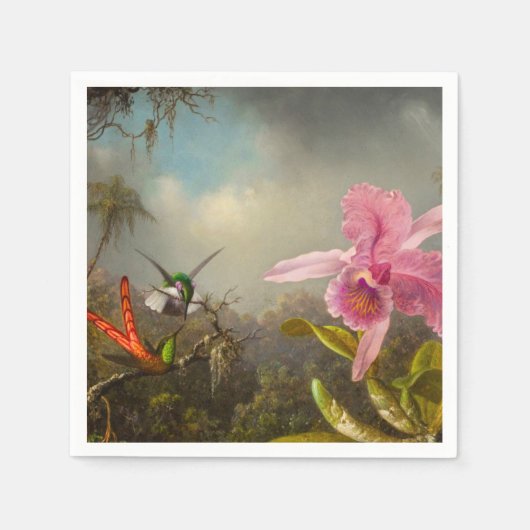 Orchid mit zwei Hummingbirds Heade Serviette (Vorderseite)
