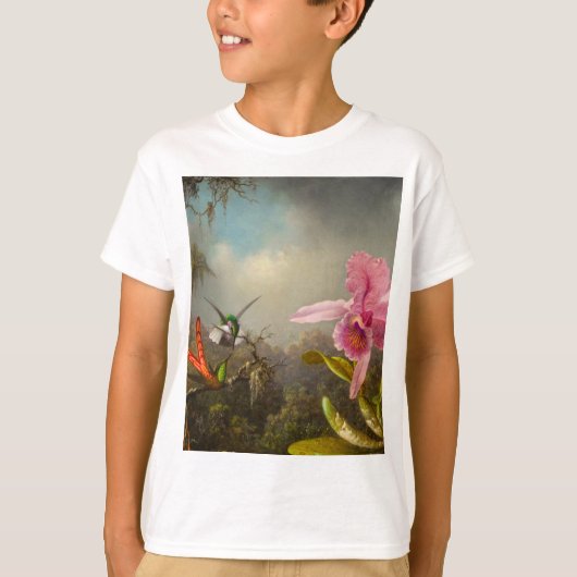 Orchid mit zwei Hummingbirds Heade T-Shirt (Vorderseite)
