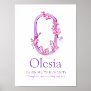 Orchid-Monogramm-Buchstabe O Olesia-Bezeichnung Poster