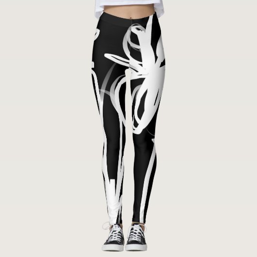 Orchid Noir: Abstrakt Schwarz & Weiß Leggings (Vorderseite)