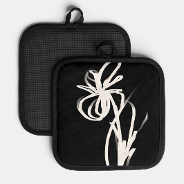 Orchid Noir: Abstrakt Schwarz & Weiß Topflappen