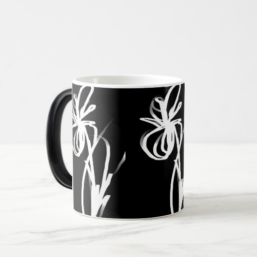 Orchid Noir: Abstrakt Schwarz & Weiß Verwandlungstasse (Vorderseite Links)