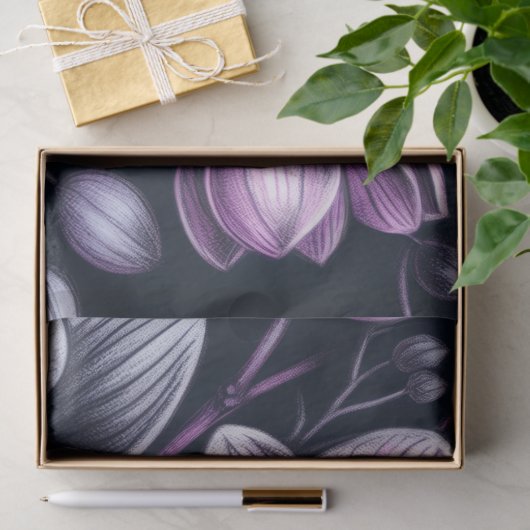 Orchid Orchids Floral Black Lila Moody Decoupage Seidenpapier (Geschenk)