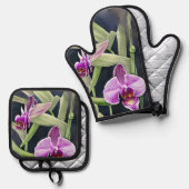 Orchid Oven Mitt and Pot Holder Set (Vorderseite/Rückseite)