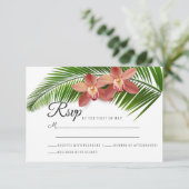 Orchid & Palm Leaf Tropical Floral Wedding RSVP Karte (Stehend Vorderseite)