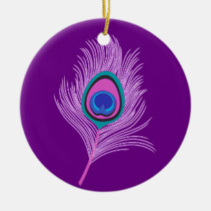 Orchid Peacock Feather auf Amethyst Lila Keramikornament