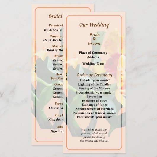 Orchid Persian Garden Wedding Program Programm (Vorne/Hinten)