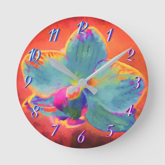 Orchid pink blue and purple painting floral clock runde wanduhr (Vorderseite)