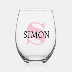 Orchid Pink Initial und Black Name Modern Weinglas Ohne Stiel