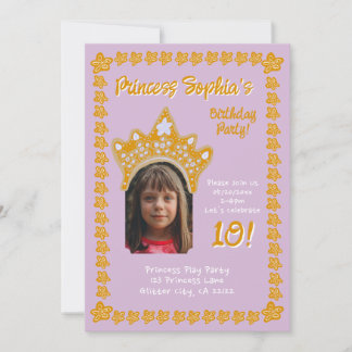 Orchid Pink Princess Crown Floral Photo Birthday Einladung