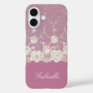 Orchid Pink White Lace Floral iPhone 16 Hülle