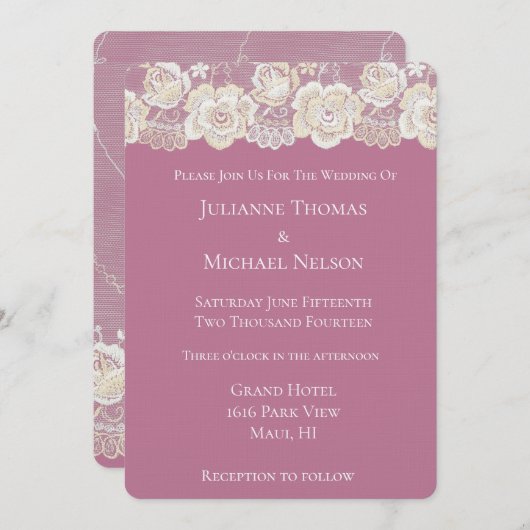 Orchid Pink White Lace Floral Romantische Hochzeit Einladung (Vorne/Hinten)