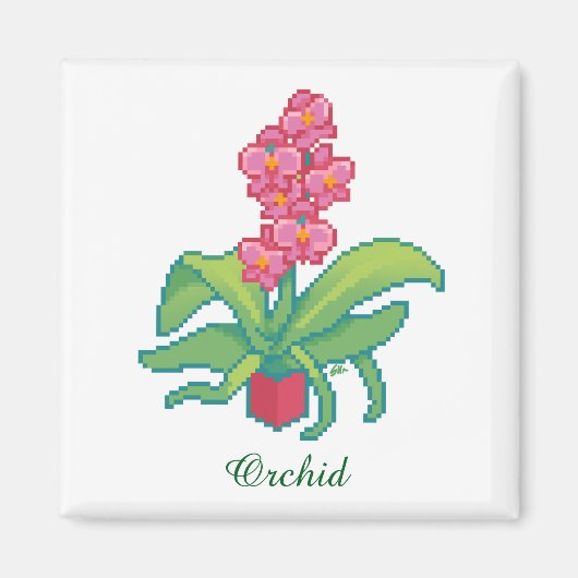 orchid pixelart, Pixel Art  Magnet (Vorne)