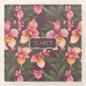 Orchid Retro Personalisiertes Muster Glasuntersetzer (Vorderseite)