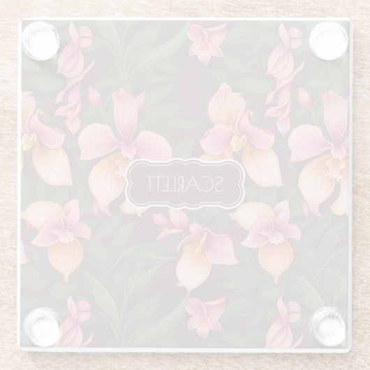 Orchid Retro Personalisiertes Muster Glasuntersetzer (Rückseite)