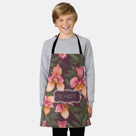 Orchid Retro Personalisiertes Muster Schürze (Getragen)