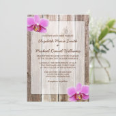 Orchid Rustic Barn Wood Wedding Einladungen (Stehend Vorderseite)