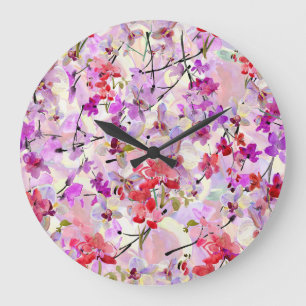 Orchid-Sakura Aquarellbilder Große Wanduhr