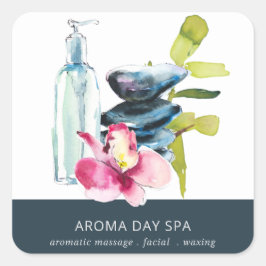 ORCHID STONE BAMBOO WATERCOLOR WELLNESS-CENTER MAS QUADRATISCHER AUFKLEBER