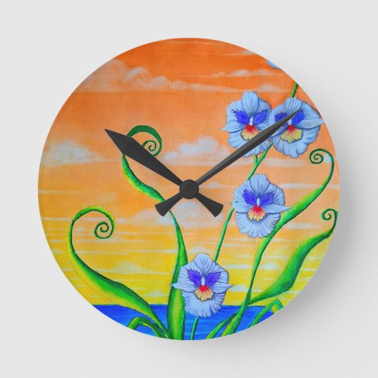 Orchid Sunset Runde Wanduhr (Vorderseite)