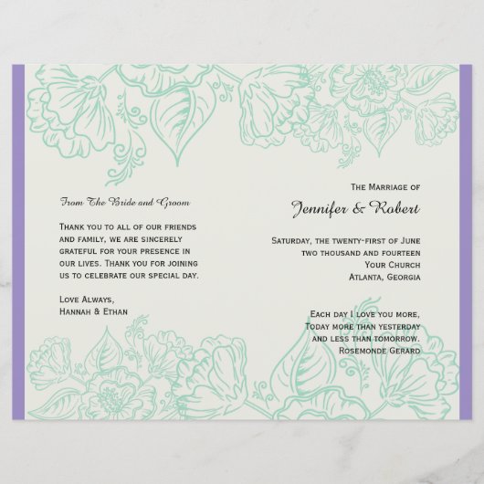 Orchid und Aquamarine Bohemische Blume Hochzeitspr (Vorderseite)