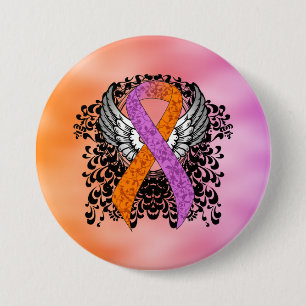 Orchid und Orange Awareness Ribbon mit Flügeln Button