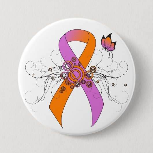 Orchid und Orange Awareness Ribbon mit Schmetterli Button (Vorderseite)