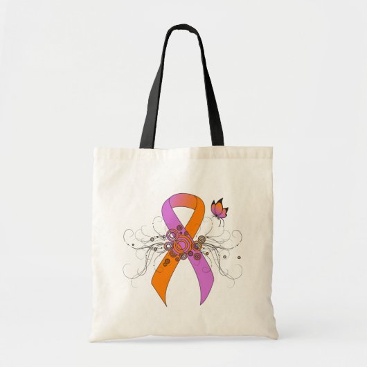 Orchid und Orange Awareness Ribbon mit Schmetterli Tragetasche (Vorne)