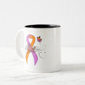 Orchid und Orange Awareness Ribbon mit Schmetterli Zweifarbige Tasse (Vorderseite Links)