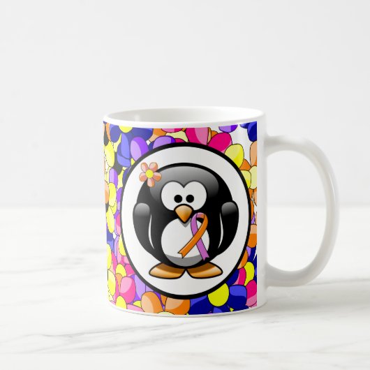 Orchid und Orange Awareness Ribbon Penguin Kaffeetasse (Rechts)
