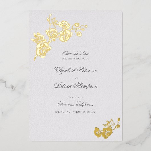 Orchid Vows Elfenbein formales klassisches Hochzei Folieneinladung (Vorderseite)