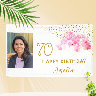 Orchid Watercolor Gold Glitzer 70. Geburtstag Foto Banner