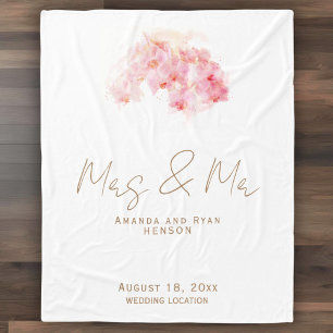 Orchid Watercolor Mrs. & Mr. Floral Wedding Fleecedecke