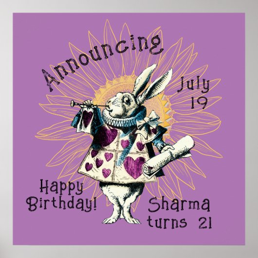 Orchid White Rabbit Happy Birthday Dekret Poster (Vorne)