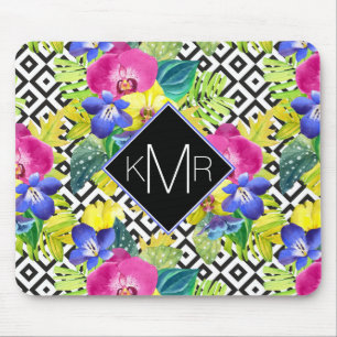 Orchidee Begonie Und Palmwedel Monogramm Mousepad