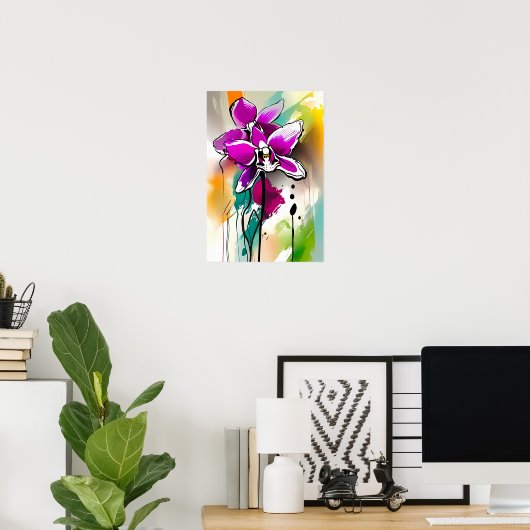 Orchidee Blume Abstrakte Art Blumenstrauß Poster (Heimbüro)