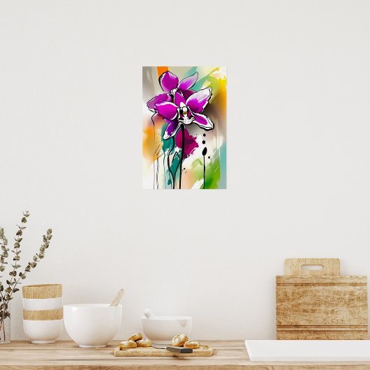 Orchidee Blume Abstrakte Art Blumenstrauß Poster (Küche)