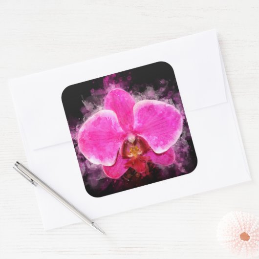 Orchidee Blume Aquarell - Rosa bb 02 Quadratischer Aufkleber (Umschlag)