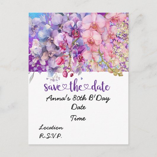 Orchidee Blume Geburtstag Save the Date Postkarte (Vorderseite)