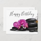 Orchidee Blume mit Hot stone Geburtstag Postkarte (Vorne/Hinten)