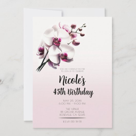 Orchidee Blume Pink & White Geburtstagsparty Einladung (Vorderseite)