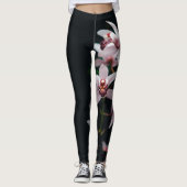 Orchidee Blume Schwarzer Hintergrund Leggings (Vorderseite)