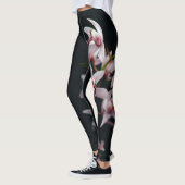 Orchidee Blume Schwarzer Hintergrund Leggings (Links)
