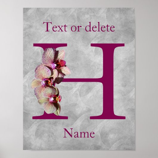 Orchidee Elegant Monogramm Anfangsbuchstabe H Pers Poster (Vorne)