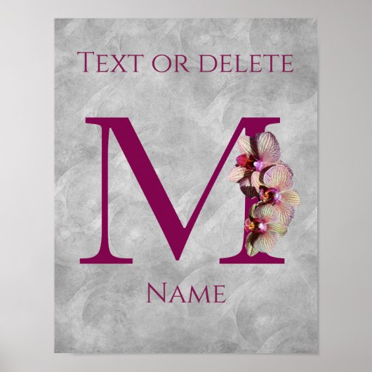 Orchidee Elegant Monogramm Anfangsbuchstabe M Pers Poster (Vorne)